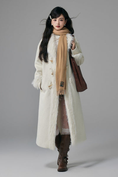 Long Temperament Lapel White Woolen Coat YOO0014