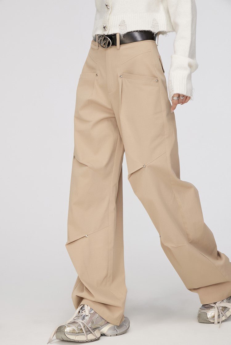 Star Pleated Workwear Wide-leg Pants MAC0003