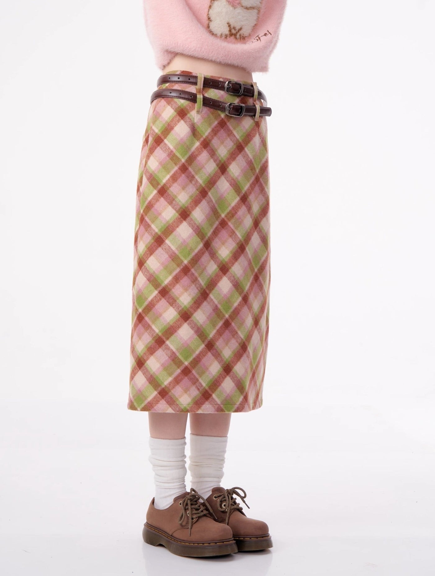 High-waist Slim Plaid Mid-length Plaid Woolen Skirt ZIZ0013