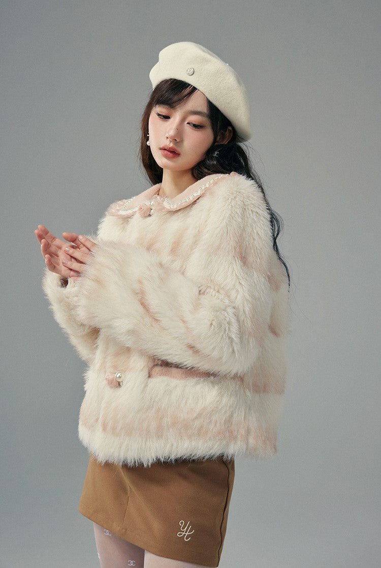 Doll Collar Gradient Eco-friendly Fur Jacket YOO0018