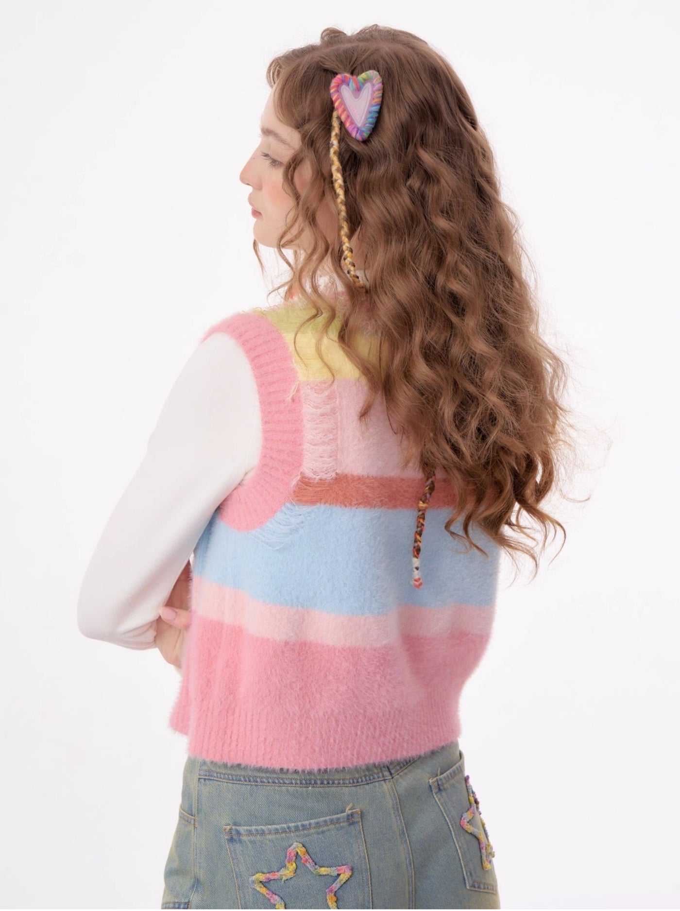 American Retro Pink Tender Love Knitted V-neck Vest ZIZ0024