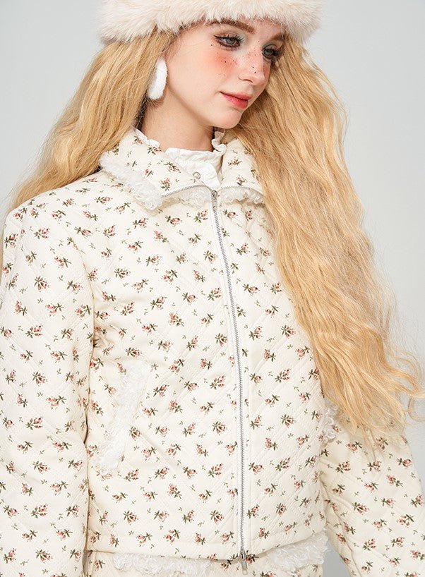 Little Floral High Collar Woolen Cotton Jacket/Skirt WAE0001