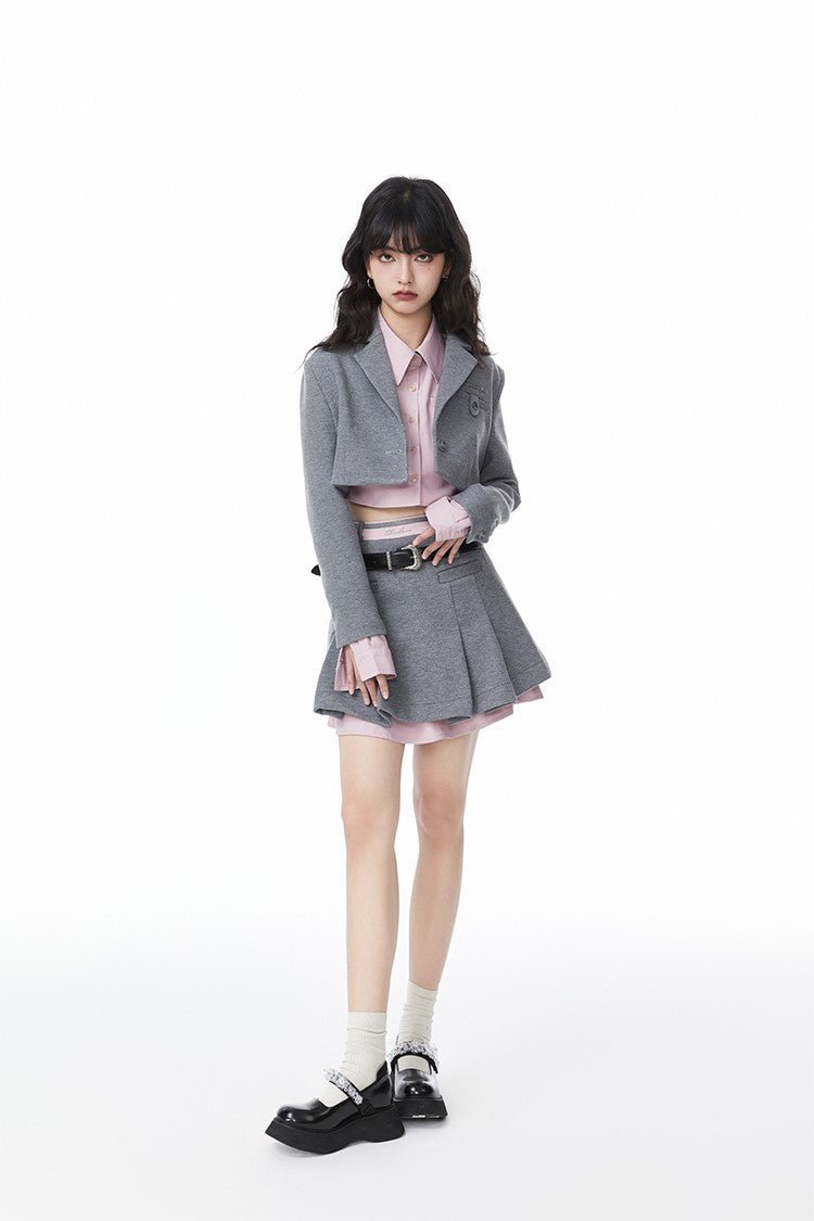 Double Waist Design College Style Pleated Skirt TBI0010
