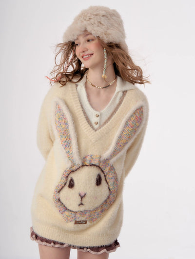 Lazy Loose Rabbit V-neck Sweater ZIZ0017