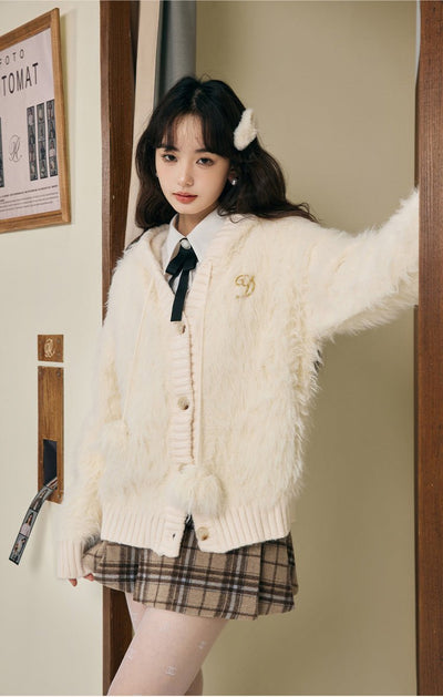 Imitation Fur White Lazy Style Sweater Cardigan YOO0019