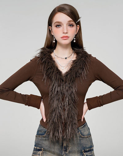 Retro Brown Slim Fur Sweater WAE0024