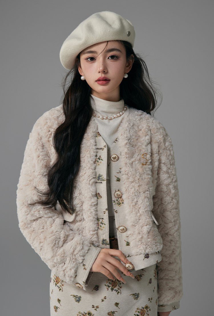 Fragrance Style Embroidered Furry Short Woolen Jacket YOO0012