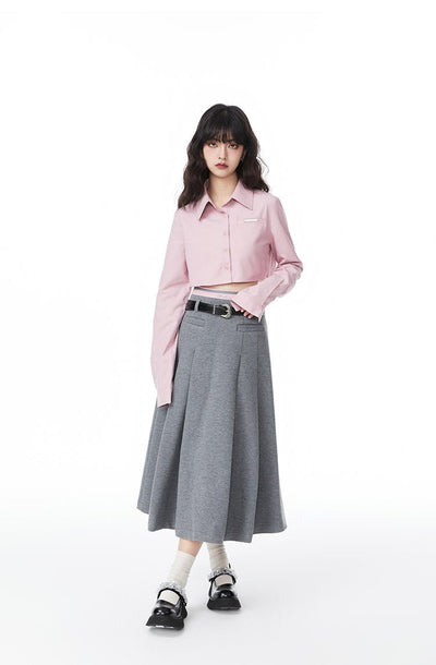 College Style Double Waist Design Pleated A-line Skirt TBI0011