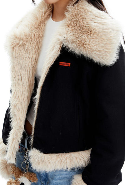 Imitation Fox Fur Stitching Large Lapel Thickened Short Jacket APE0304