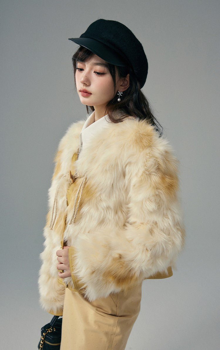 Stitching Jacquard Plush Eco-friendly Fur Jacket YOO0016
