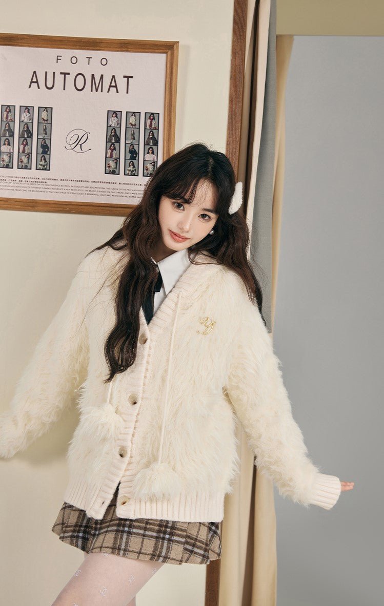 Imitation Fur White Lazy Style Sweater Cardigan YOO0019