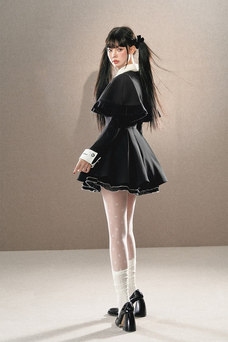 Black Cloak/Puff Sleeve Dress UND0013