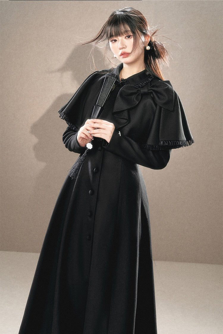 French Noble And High-end Sense Bow Long Cape Coat UND0014