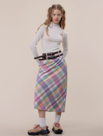 Retro High-waist Slim Mid-length Plaid Skirt ZIZ0029