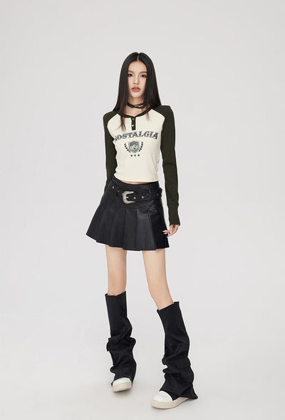 High-waisted Pleated Leather A-line Short Skirt MAC0018