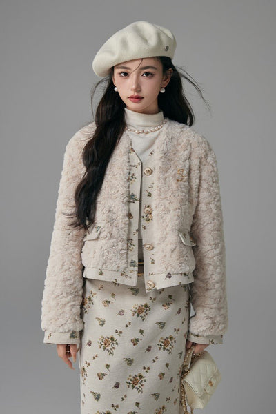 Fragrance Style Embroidered Furry Short Woolen Jacket YOO0012