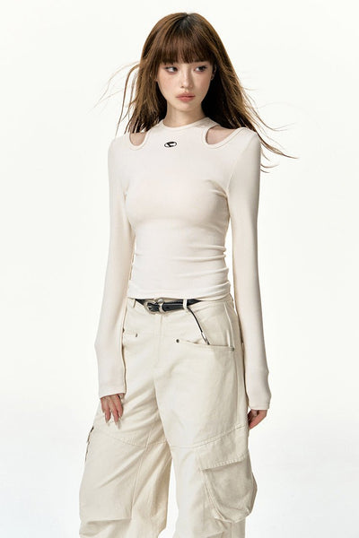 Off-shoulder Long-sleeved Knitted T-shirt CUR0062