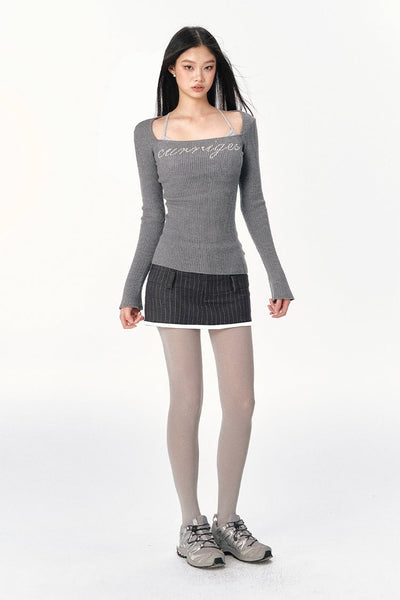 Pearl Square Neck Long Sleeve Sweater CUR0079
