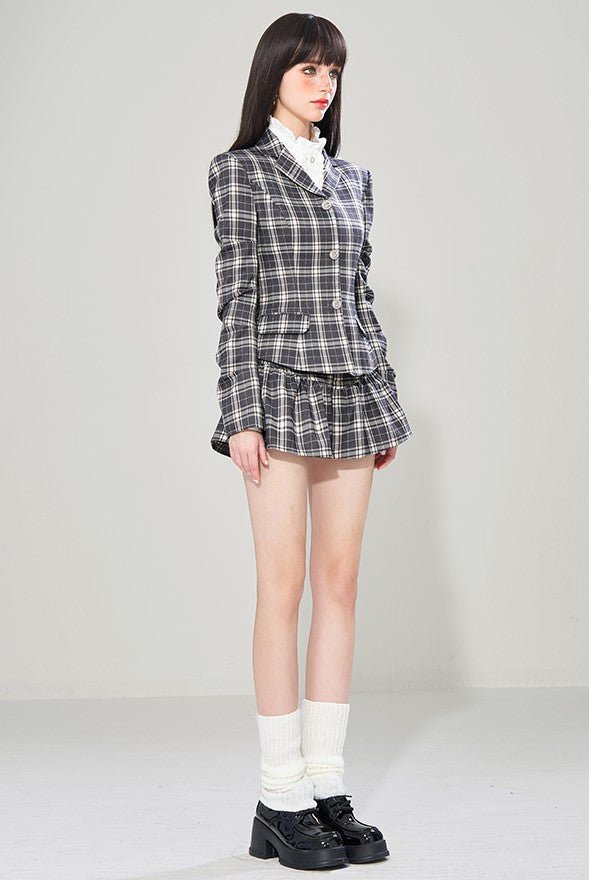 Classic College Style Plaid Jacket/Skirt WAE0010