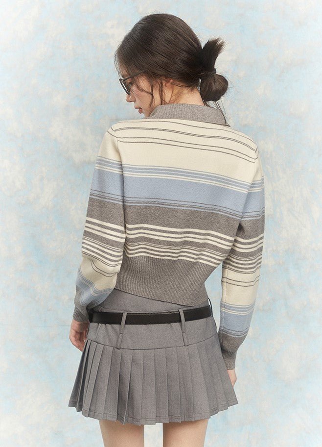 Double Zipper Stripe Gradient Knitted Cardigan NTO0048