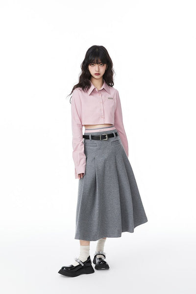 College Style Double Waist Design Pleated A-line Skirt TBI0011