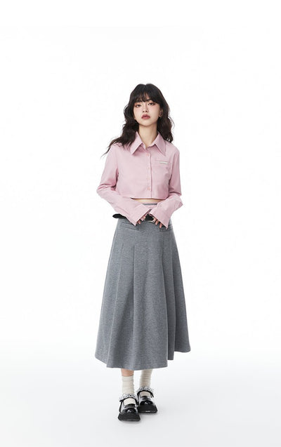 Simple Design Long-sleeved Pink Shirt TBI0012