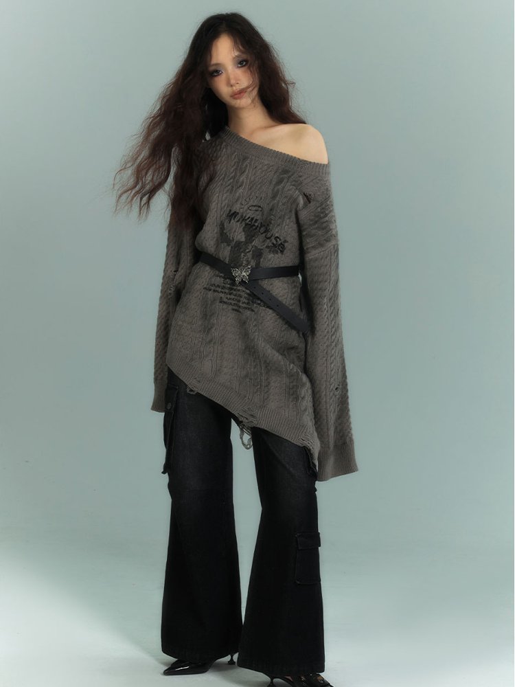 Distressed Oversizes Sweater KIN0102