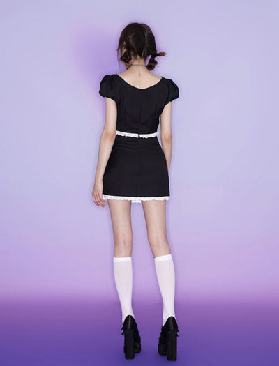 ブラックフリルTシャツ&スカートセットアップ SAG0018