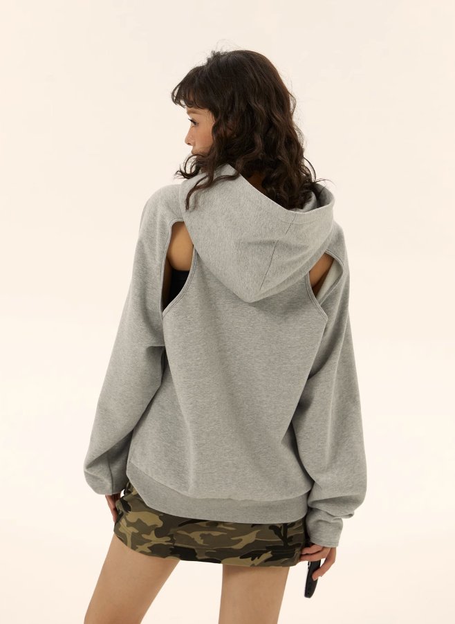 Niche Hollow Long-sleeved Hooded Pullover Sweatshirt EZE0092