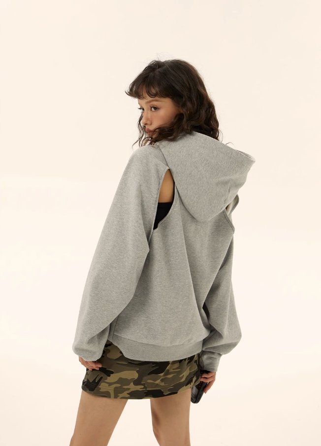 Niche Hollow Long-sleeved Hooded Pullover Sweatshirt EZE0092