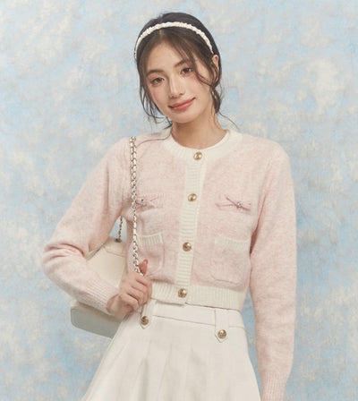 Bow Variegated Long-sleeved Versatile Knitted Cardigan NTO0052
