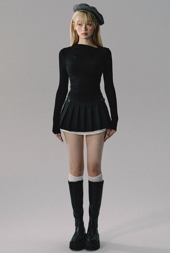 Black High-end Pleated A-line Skirt OAK0037