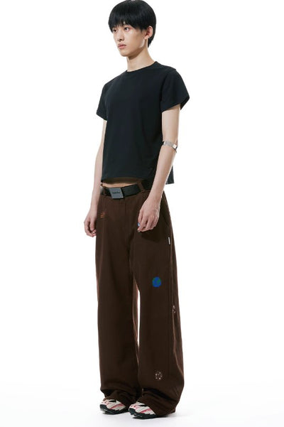 Space embroidery design unisex wide pants FUN0030