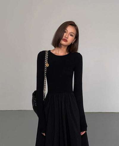 Round Neck Long Sleeve Knitted Dress OUS0001