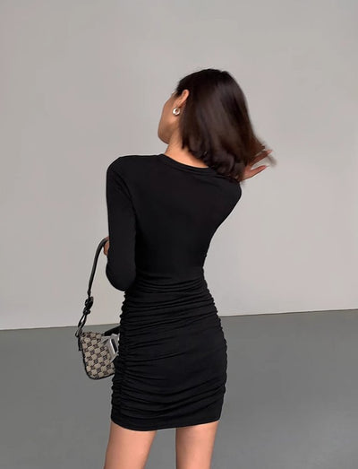 Black Long-sleeved Knitted Dress OUS0013