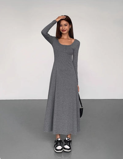 Square Neck Open Long-sleeved Dress OUS0017