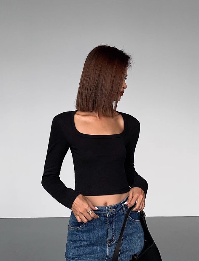 Retro Square Neck Slim-fitting Short Sweater OUS0018