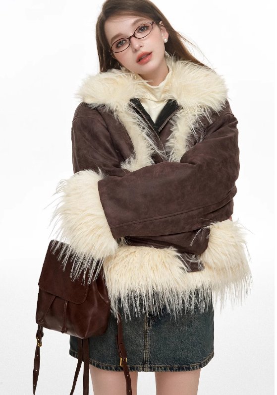 Long fur hem and collar short jacket SPE0005