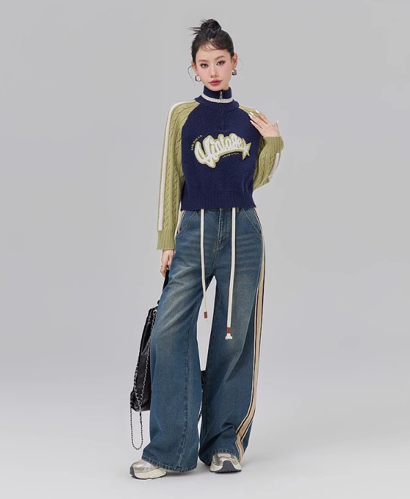 Raglan Sleeve Short Half-height Zipper Sweater LAC0123