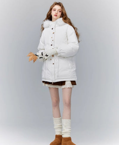 Middle length down coat with fur hood FRA0063