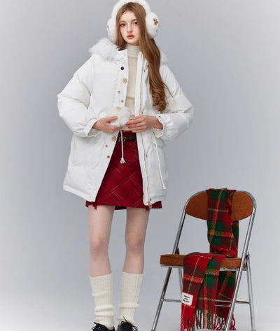 Middle length down coat with fur hood FRA0063