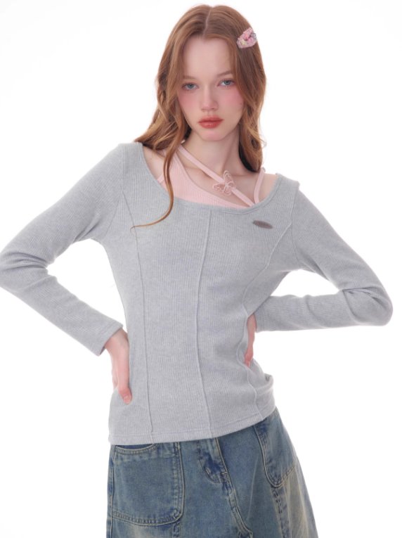 Spring-colored knit & asymmetrical strap camisole set ZIZ0031