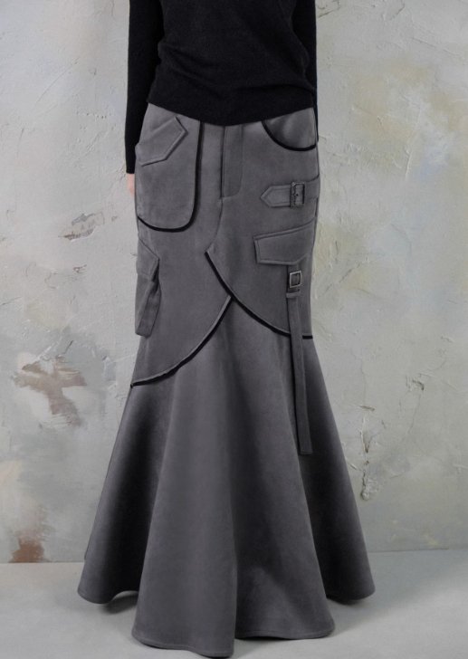 Belt pocket design mermaid silhouette suede skirt SAL0015