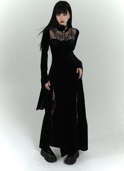 Elegant Lace Design Flare Sleeve Long Slit Dress LAD0018