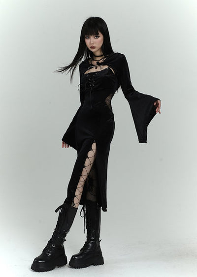 Side Lace Knee-Length Slit Camisole Dress & Shawl LAD0019