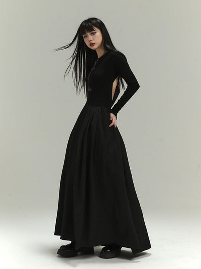 Backless Design Gathered Maxi Dress LAD0024