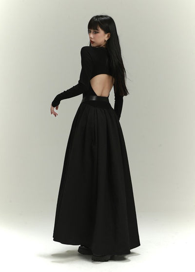Backless Design Gathered Maxi Dress LAD0024