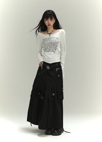 Silver Studded Design Work Silhouette Long Skirt LAD0028