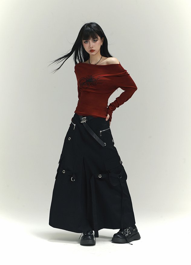Silver Studded Design Work Silhouette Long Skirt LAD0028