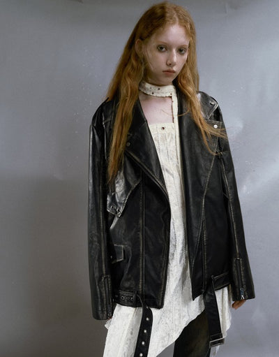 Rider Style Leather Loose Silhouette Jacket CES0023